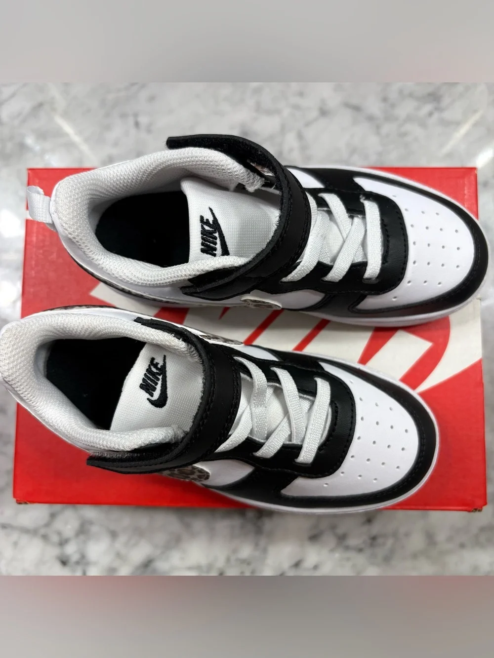 Nike Court Borough Low White Black Cheetah Toddler Little Girl Strap Shoe 10C